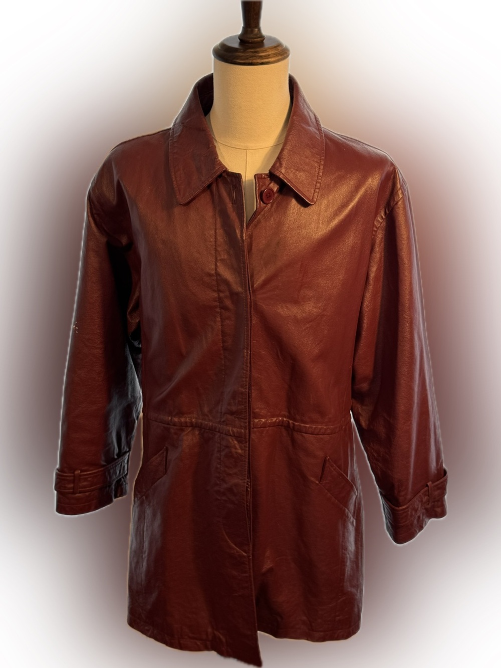 Vintage 70s Bagatelle Oxblood Leather Car Coat  XL